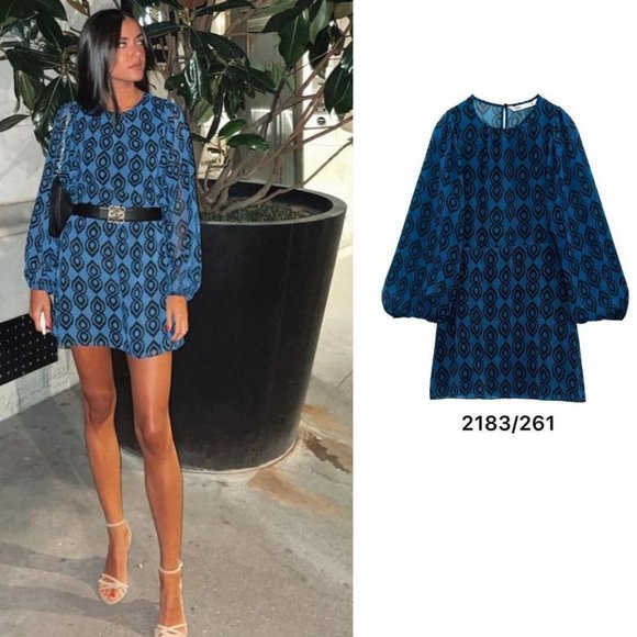 BLOGGER'S FAVE! Zara Blue Black Print Mini Dress Sz XS NWT - Picture 7 of 16